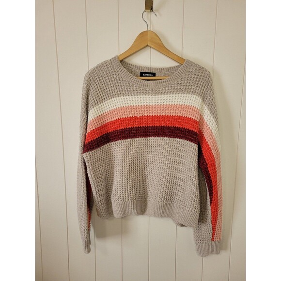 Express Sweater Womens Size Small Y2k Striped Beige Orange Knit - Picture 1 of 8